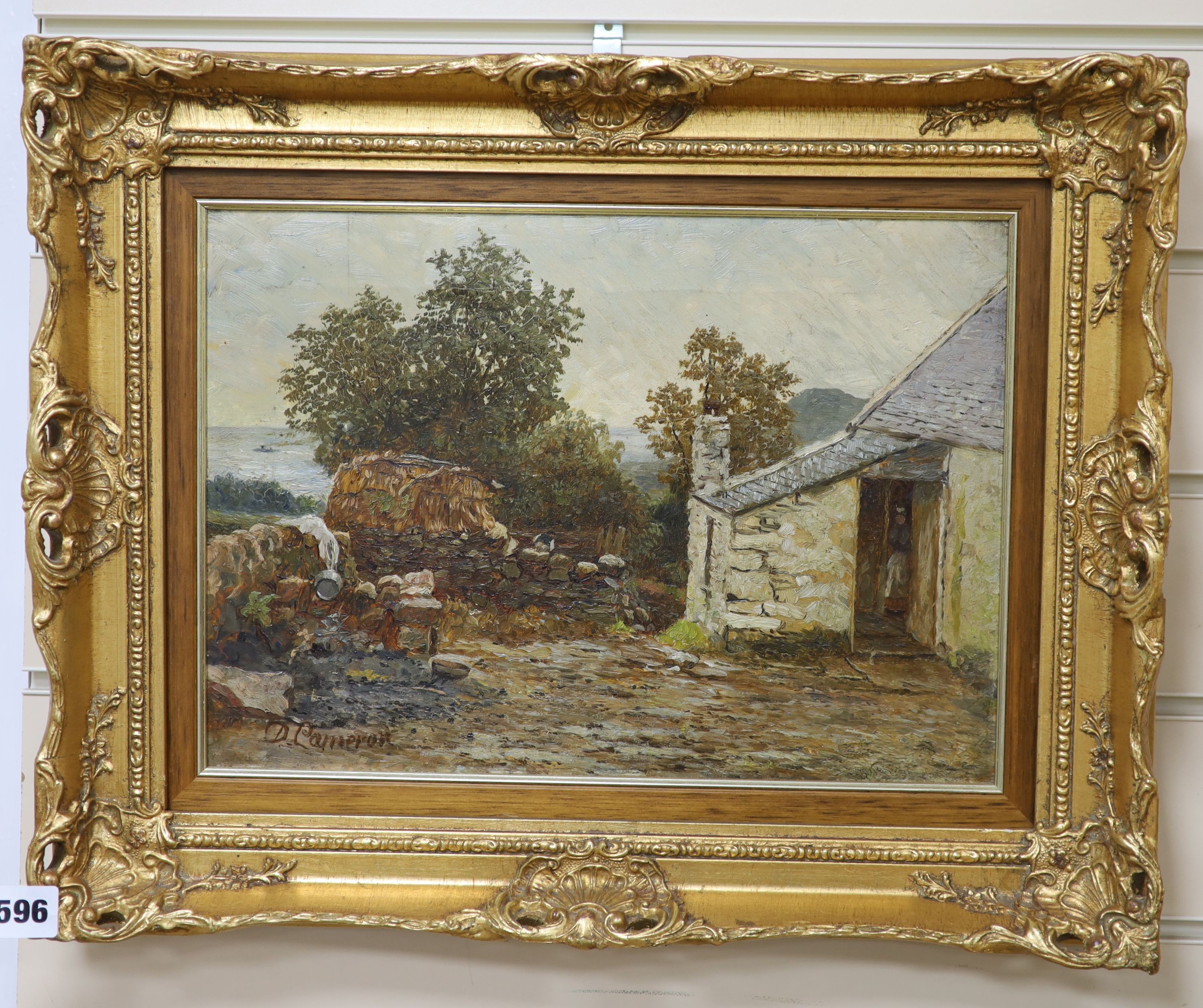 Duncan Cameron (1837-1916), oil on canvas, Study at a farm, signed and inscribed verso, 26 x 36cm